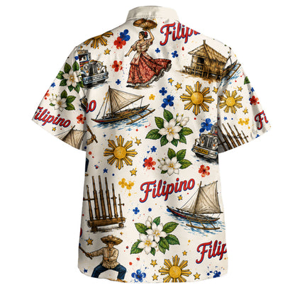 Philippines Filipinos Hawaiian Shirt Jeepney Sampaguita Bahay Kubo Heritage Style