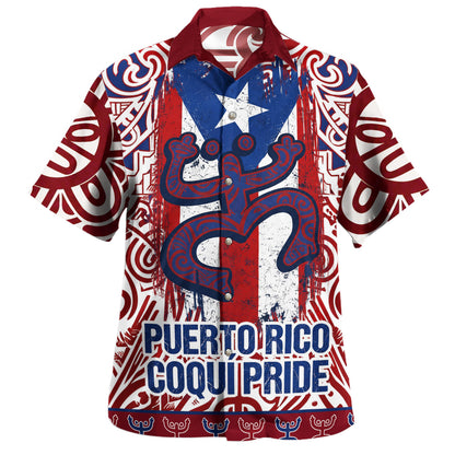 Puerto Rico Hawaiian Shirt Coqui Pride Flag Taino Tribal Style