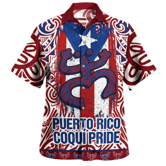 Puerto Rico Hawaiian Shirt Coqui Pride Flag Taino Tribal Style