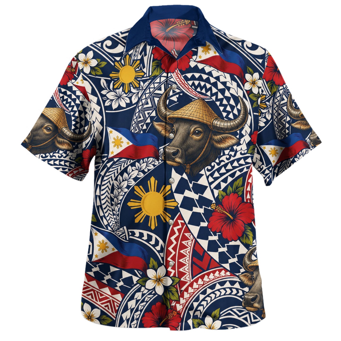 Philippines Filipinos Hawaiian Shirt Carabao Sun Flag Floral Tribal Style
