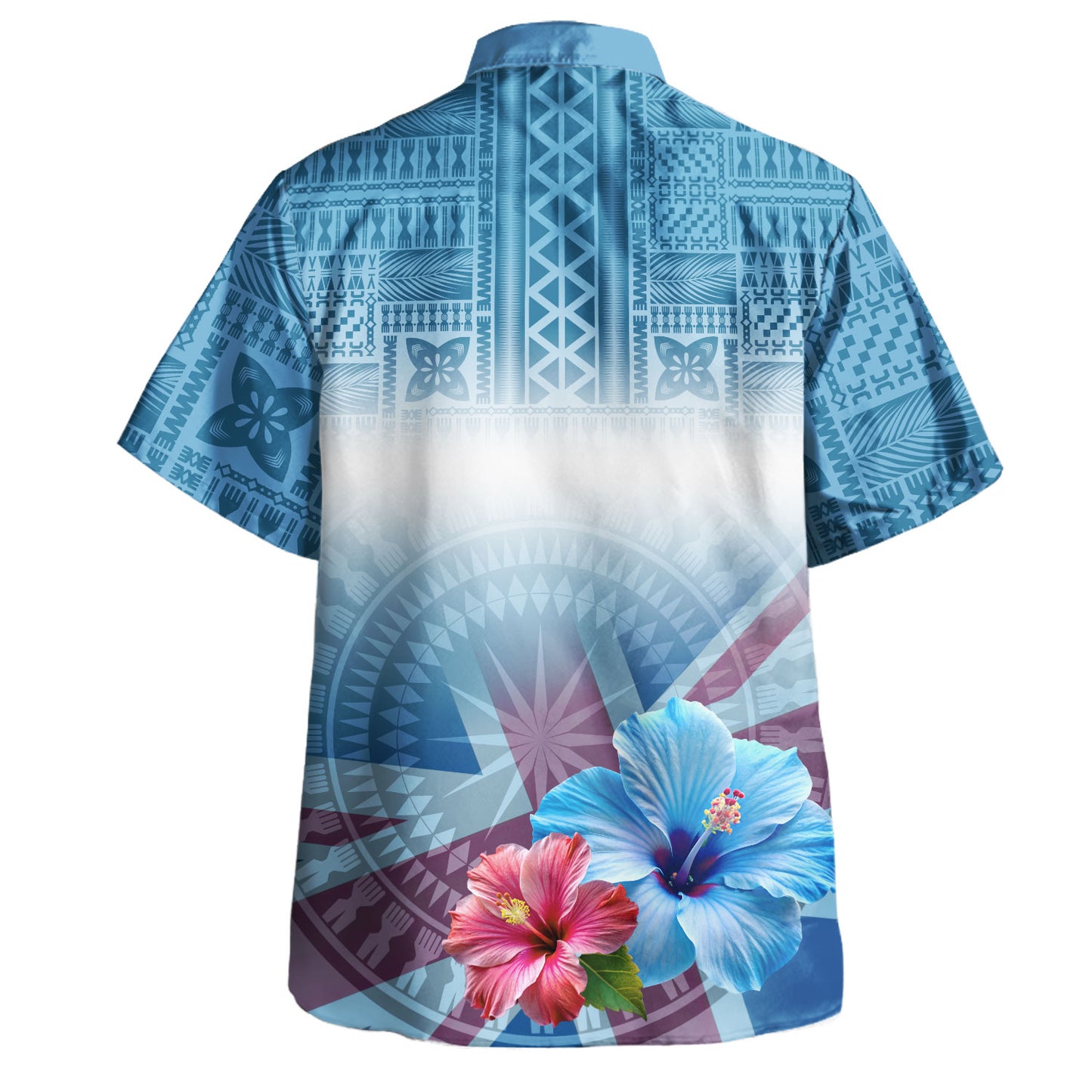 Fiji Hawaiian Shirt Coat Of Arms Hibiscus Blue Tapa Style