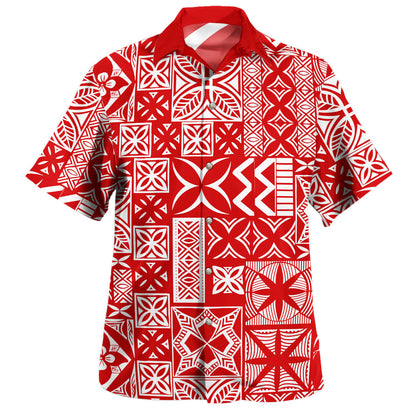 Samoa Combo Puletasi And Shirt Tapa Design Dobby Fabric Red
