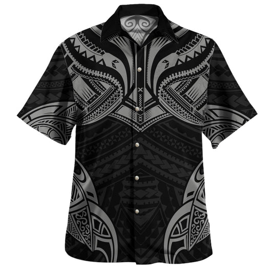 Hawaii Hawaiian Shirt Black Tribal Tattoo Warrior Mask Style