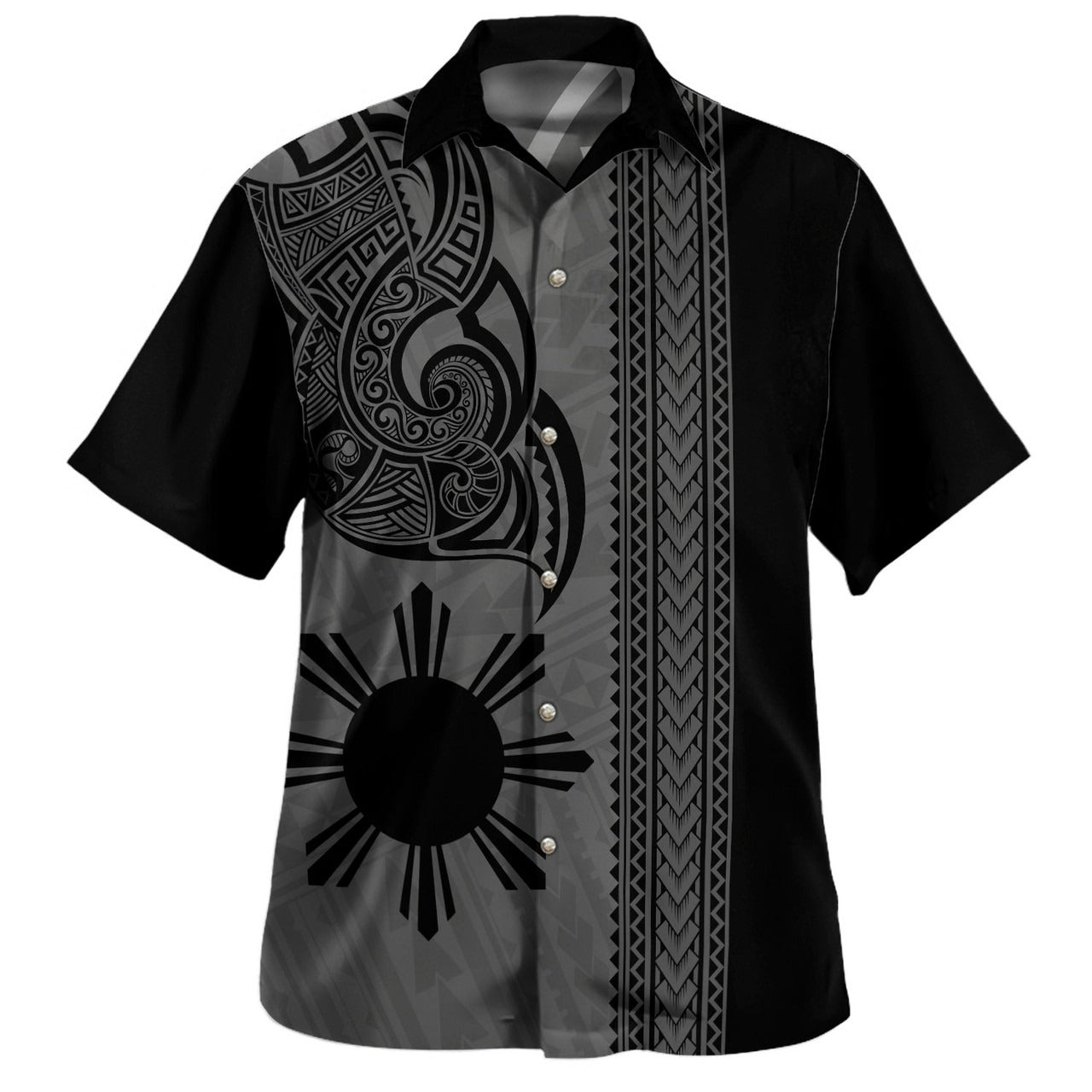 Philippines Filipinos Hawaiian Shirt Custom Polynesia Tribal Tattoo Grey