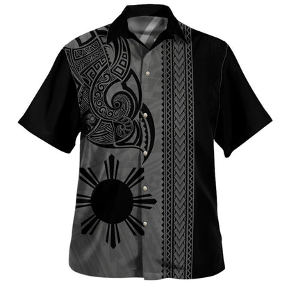 Philippines Filipinos Hawaiian Shirt Custom Polynesia Tribal Tattoo Grey