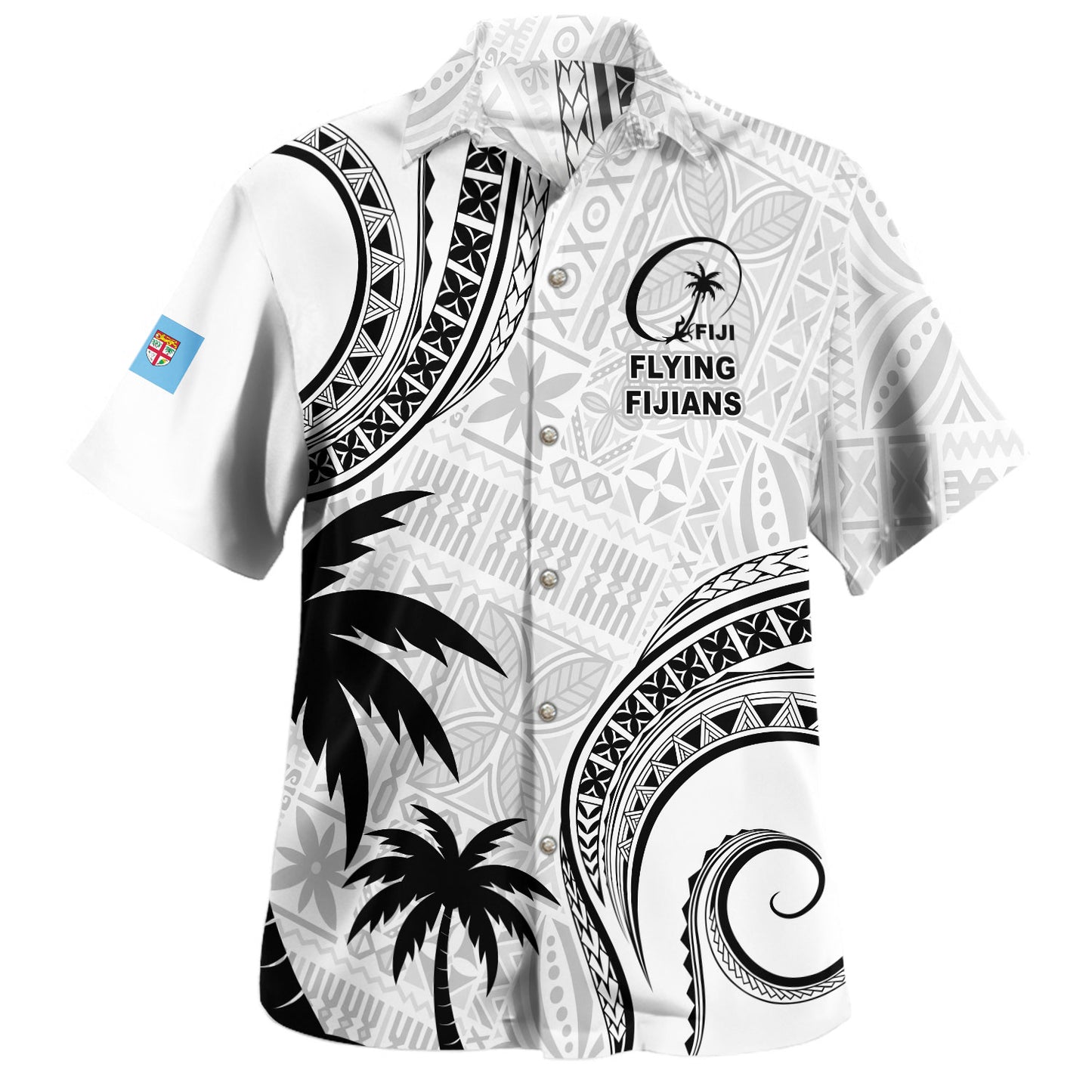 Fiji Hawaiian Shirt Custom Flying Fijians Ocean Wave Masi Tribal Style
