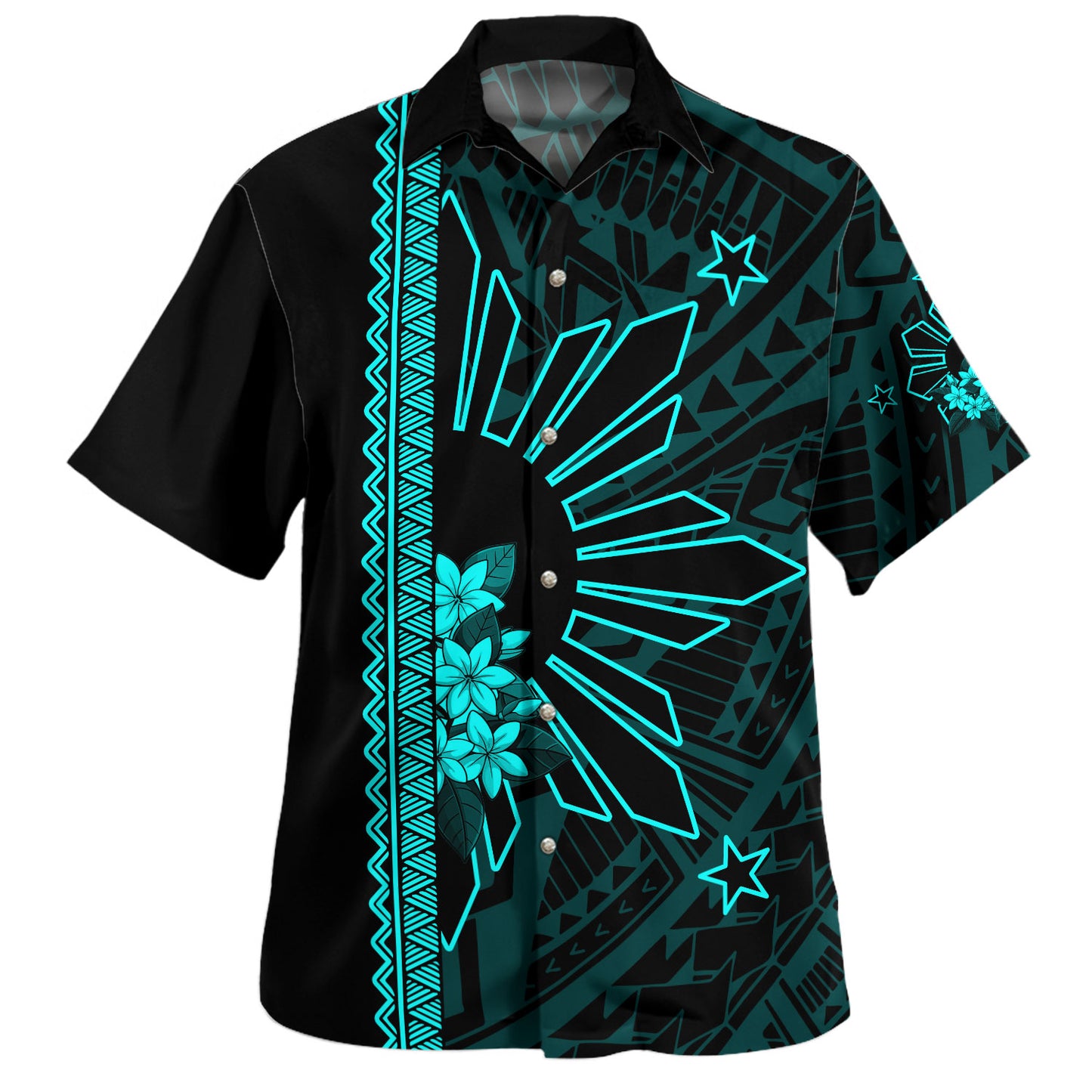 Philippines Filipinos Hawaiian Shirt Star Sunburst Floral Tribal Style