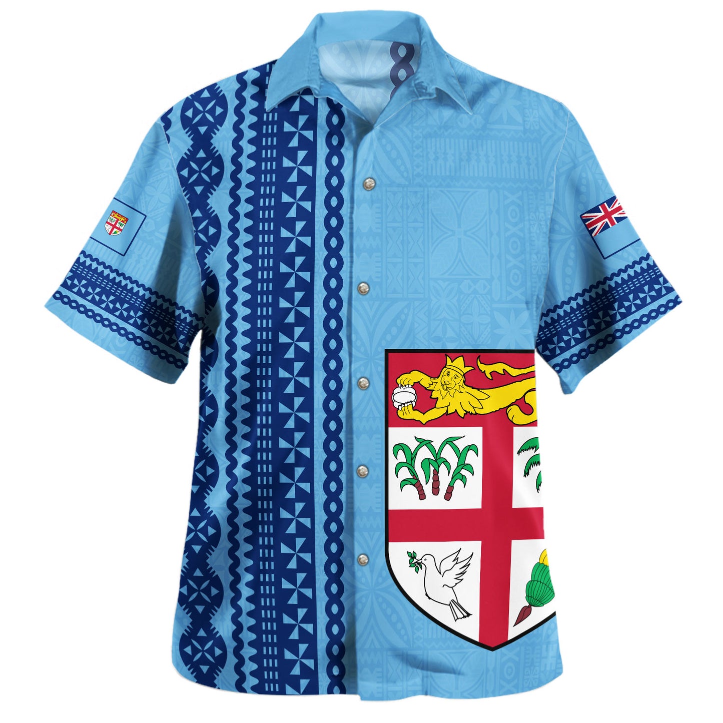 Fiji Hawaiian Shirt Coat Of Arms Flag Tribal Tapa Pattern