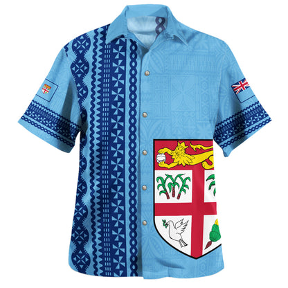 Fiji Hawaiian Shirt Coat Of Arms Flag Tribal Tapa Pattern