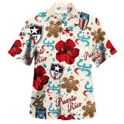Puerto Rico Hawaiian Shirt 787 Hibiscus Coqui Taino Style