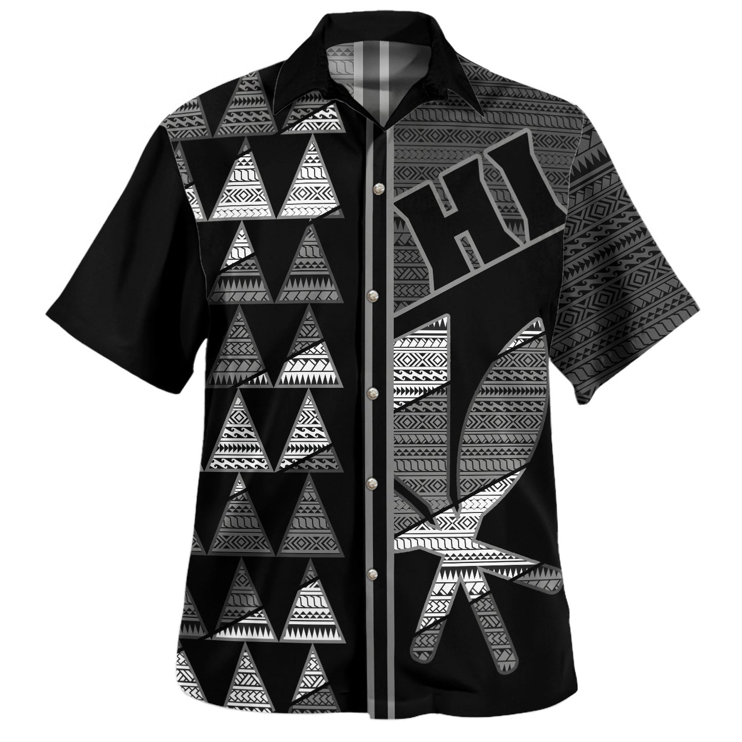 Hawaii Hawaiian Shirt HI Spear Monochrome Tribal Pattern