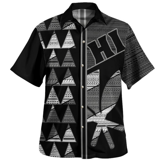 Hawaii Hawaiian Shirt HI Spear Monochrome Tribal Pattern