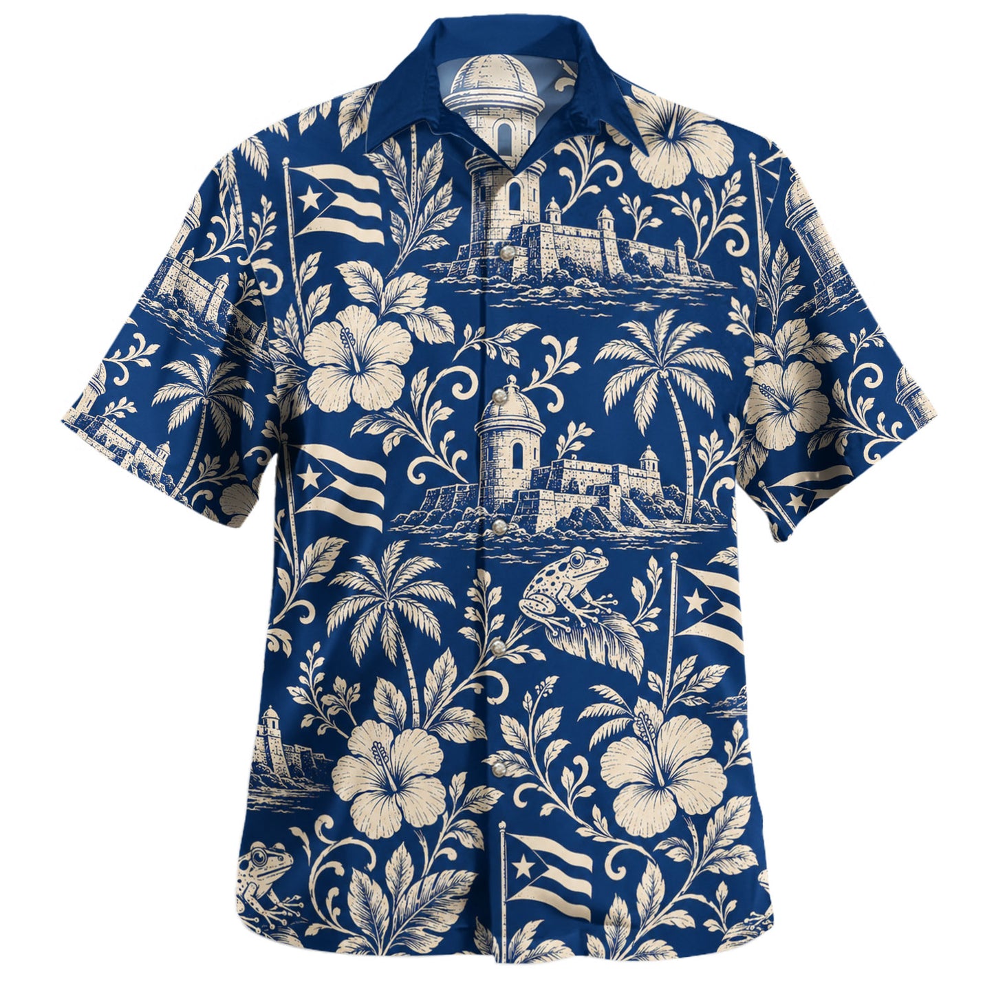 Puerto Rico Hawaiian Shirt Coqui El Morro Botanical Toile