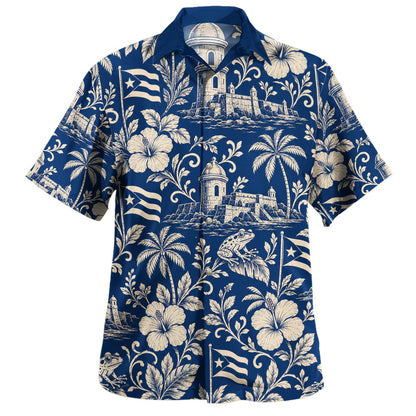 Puerto Rico Hawaiian Shirt Coqui El Morro Botanical Toile