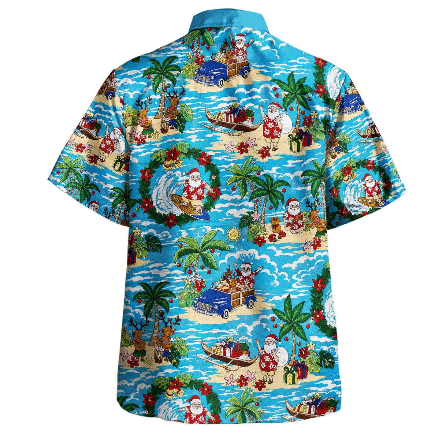 Hawaii Hawaiian Shirt Mele Kalikimaka Coastal Santa Adventure Style