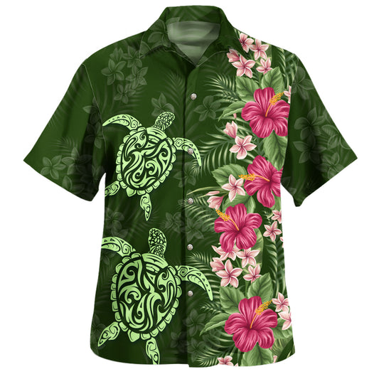 Hawaii Hawaiian Shirt Polynesian Sea Turtle Hibiscus Tropical Style