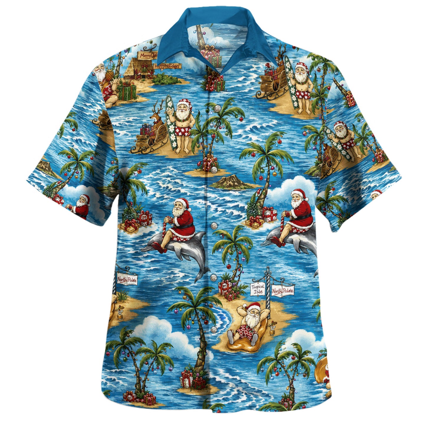 Hawaii Hawaiian Shirt Mele Kalikimaka Tropical Santa Escape Style