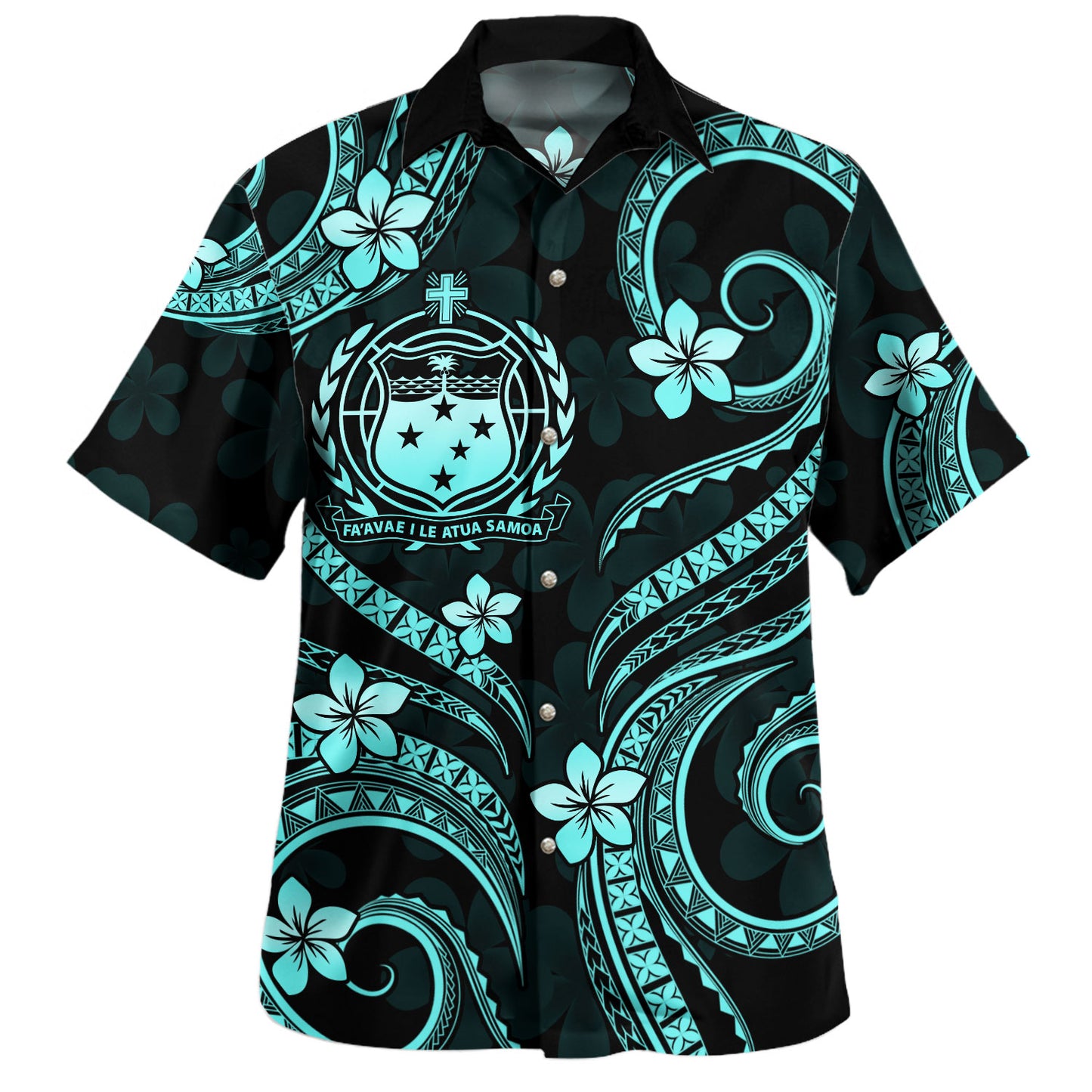 Samoa Combo Puletasi And Shirt Turquoise Island Crest Floral Style