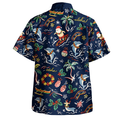 Hawaii Hawaiian Shirt Surfing Santa Dolphin Aloha Christmas
