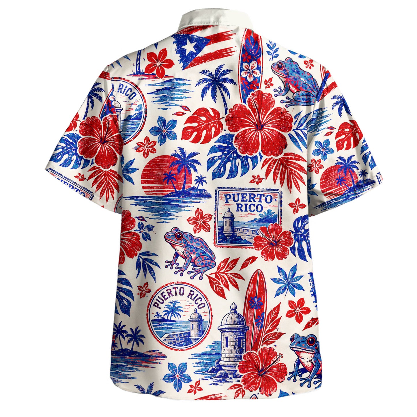 Puerto Rico Hawaiian Shirt Coqui Hibiscus Vintage Island Postcard