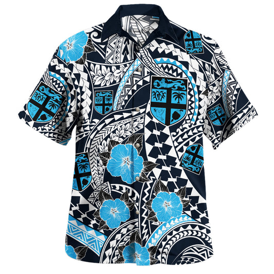 Fiji Hawaiian Shirt Coat Of Arms Floral Tribal Style