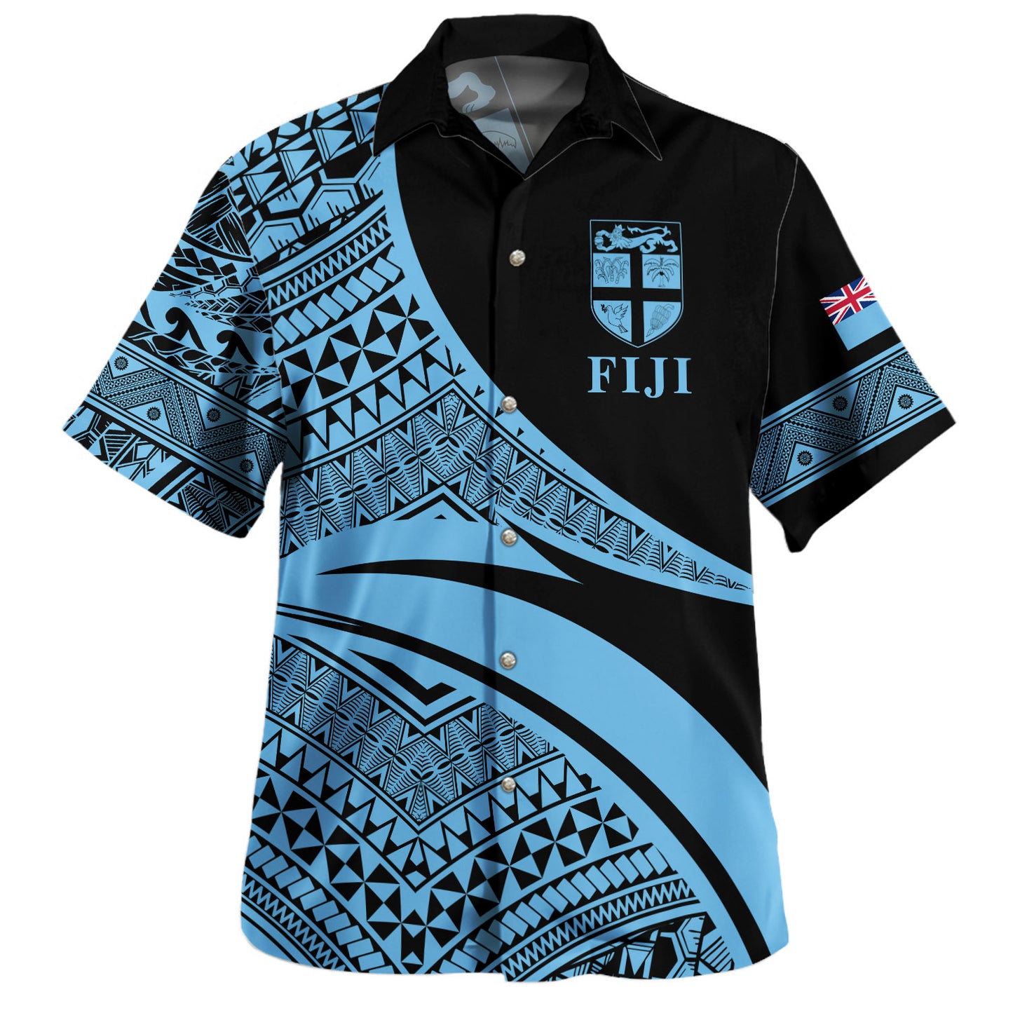 Fiji Hawaiian Shirt Custom Coat Of Arms Flag Masi Tapa Tribal Style