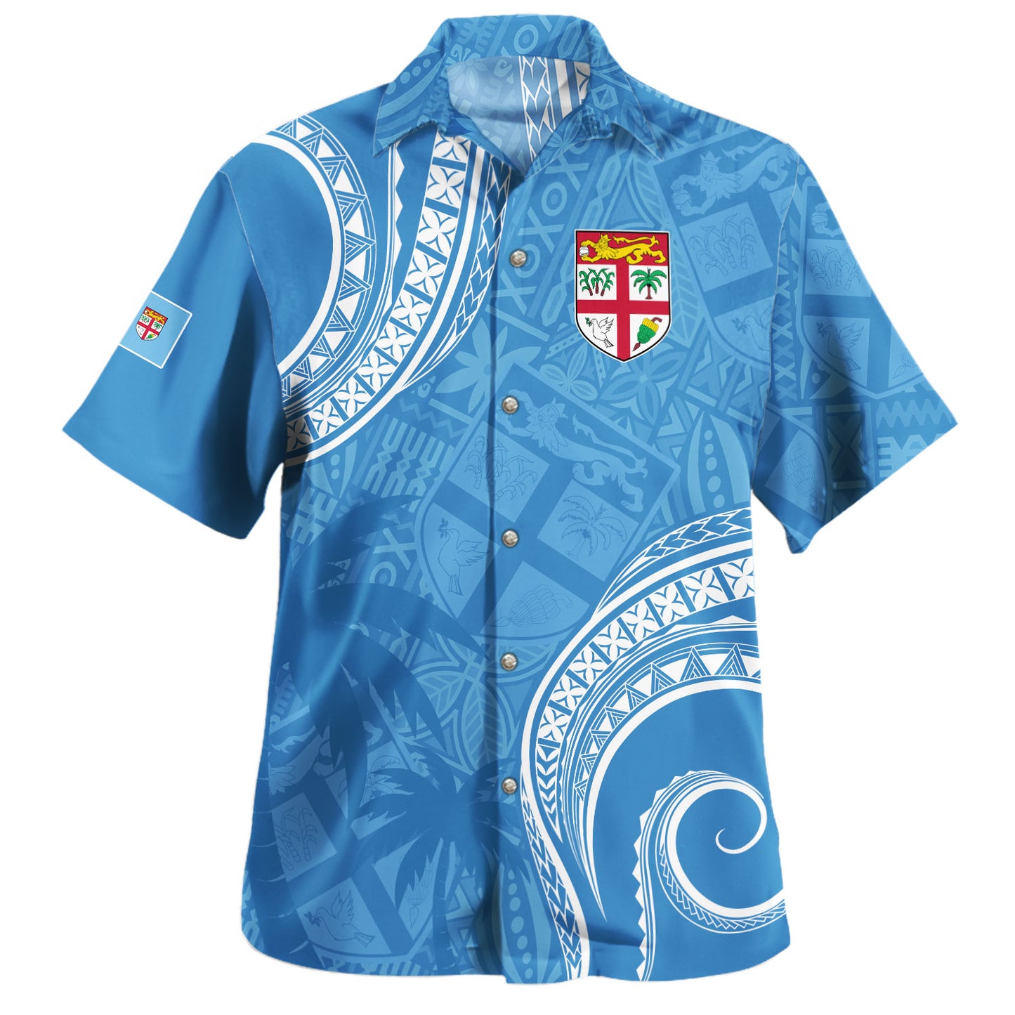 Fiji Hawaiian Shirt Coat Of Arms Ocean Wave Masi Tribal Style