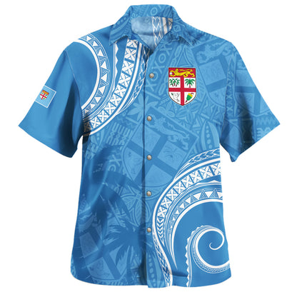 Fiji Hawaiian Shirt Coat Of Arms Ocean Wave Masi Tribal Style