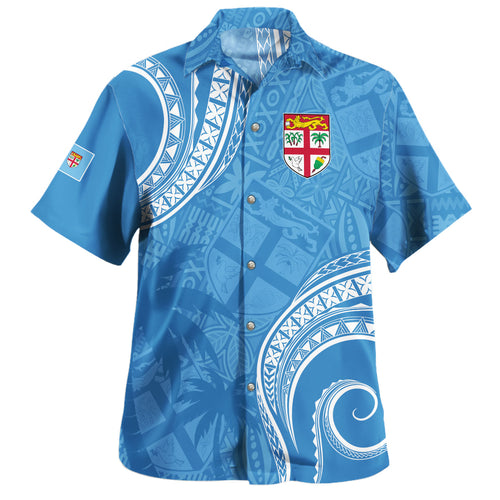 Fiji Hawaiian Shirt Coat Of Arms Ocean Wave Masi Tribal Style