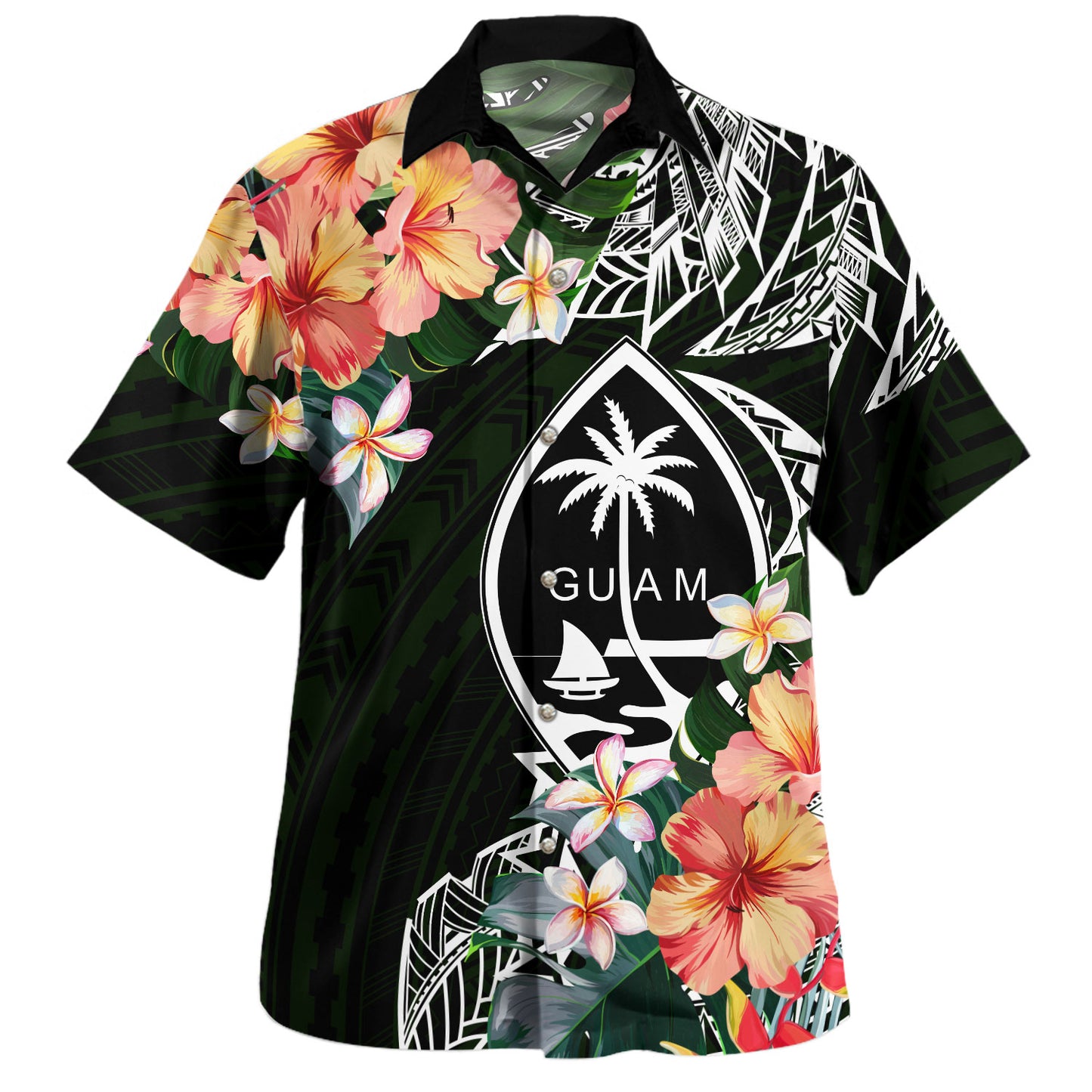 Guam Hawaiian Shirt Tribal Tropical Leaves