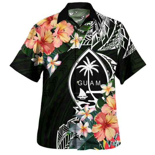 Guam Hawaiian Shirt Tribal Tropical Leaves