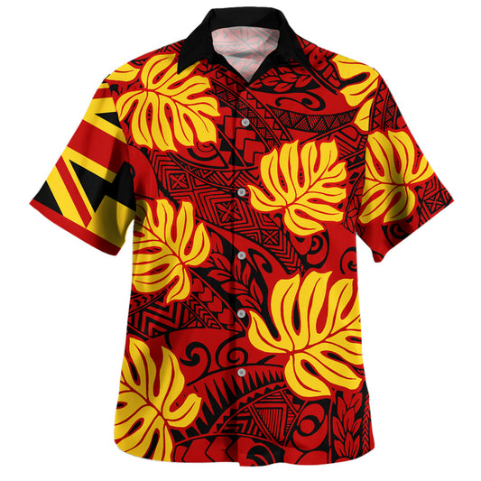 Hawaii Hawaiian Shirt Tribal Polynesia Flag Fabric Leaves