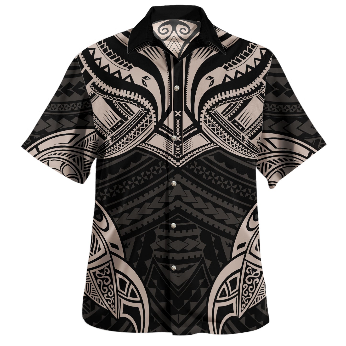 Hawaii Hawaiian Shirt Black Tribal Tattoo Warrior Mask Style