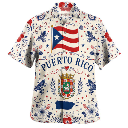 Puerto Rico Hawaiian Shirt Coqui Flag Island Crest