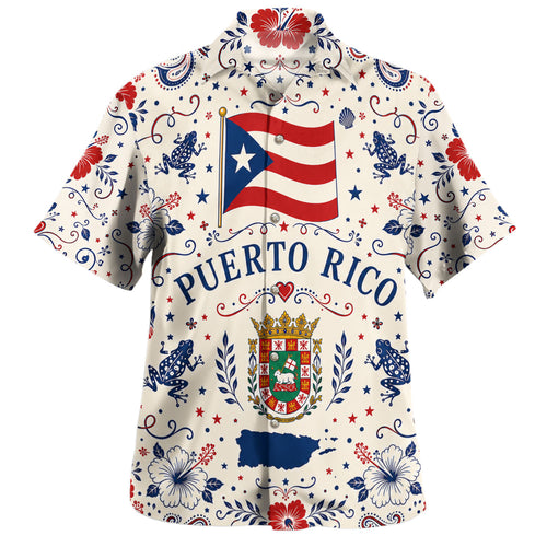 Puerto Rico Hawaiian Shirt Coqui Flag Island Crest