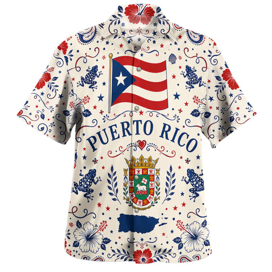 Puerto Rico Hawaiian Shirt Coqui Flag Island Crest