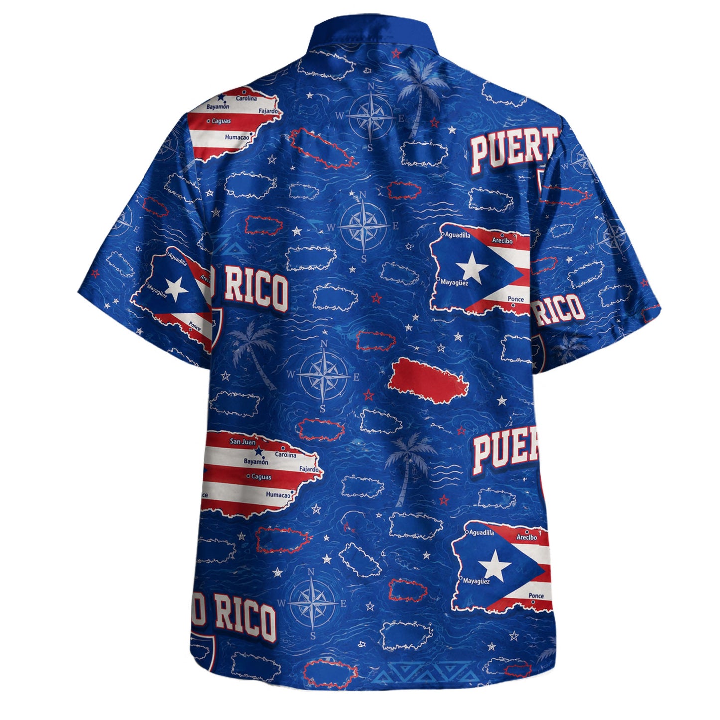 Puerto Rico Hawaiian Shirt Island Map Compass Pride