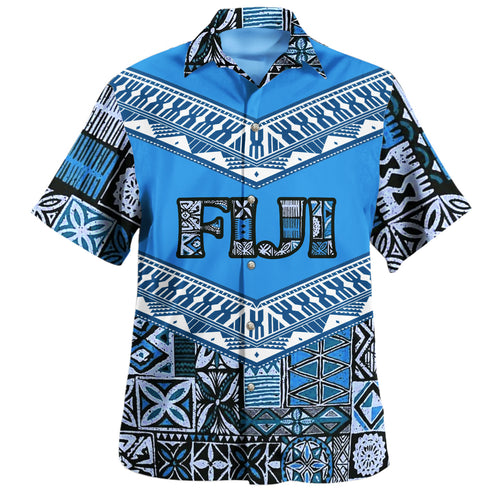 Fiji Hawaiian Shirt Born and Bred Blue Island Mosaic Style