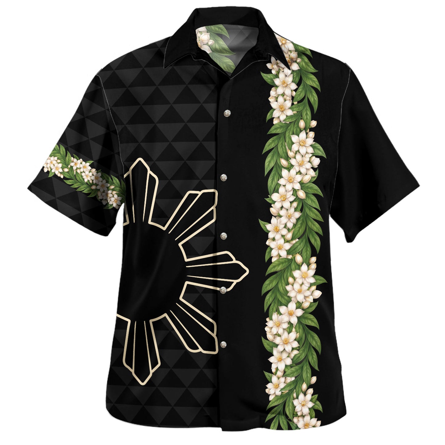 Philippines Filipinos Combo Puletasi And Shirt Sampaguita Flower Sun Pattern Island Style