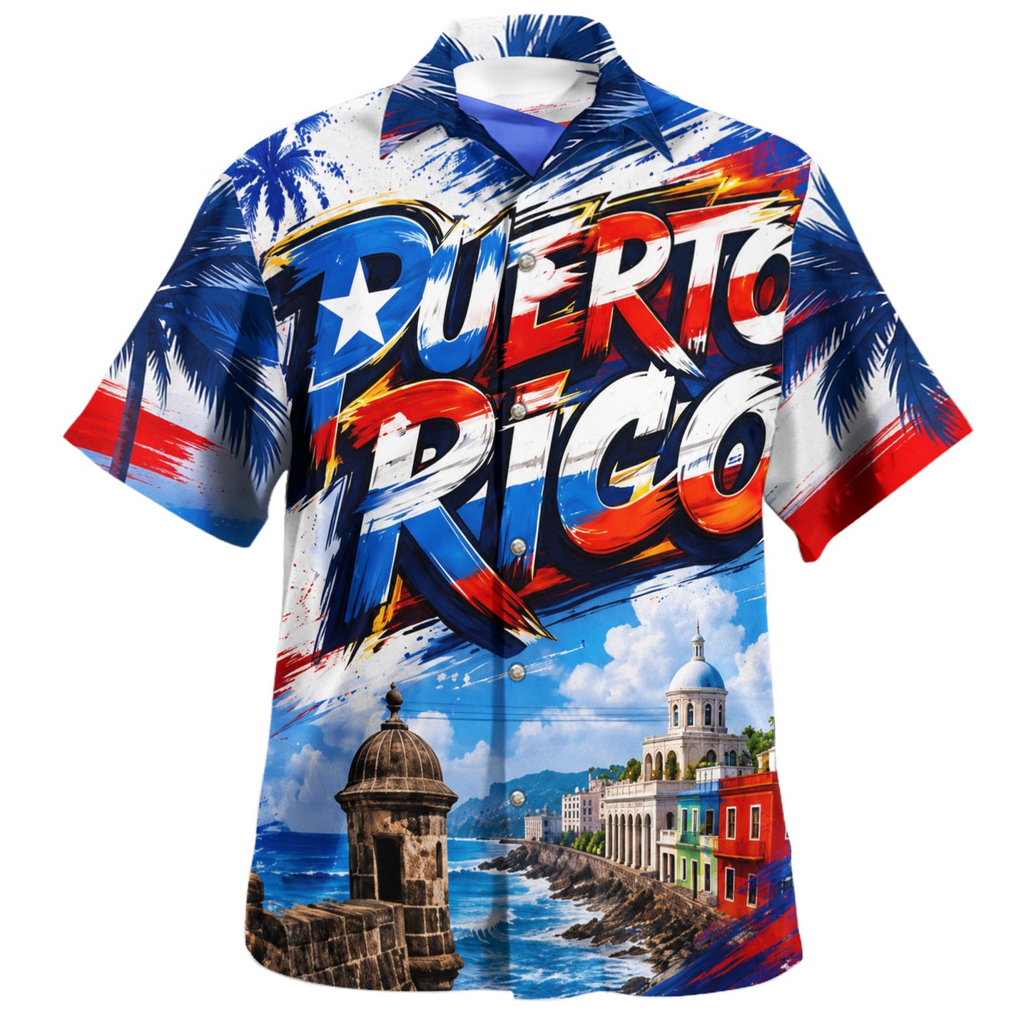Puerto Rico Hawaiian Shirt Pride Old San Juan El Morro Heritage Style