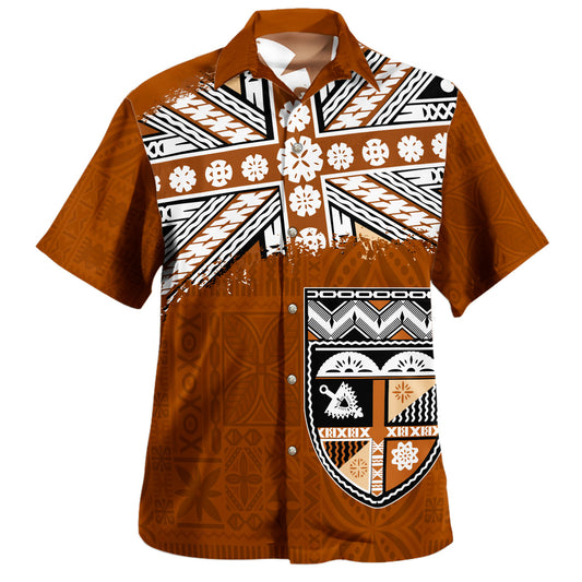 Fiji Hawaiian Shirt Flag With Bula Pattern Brown Style