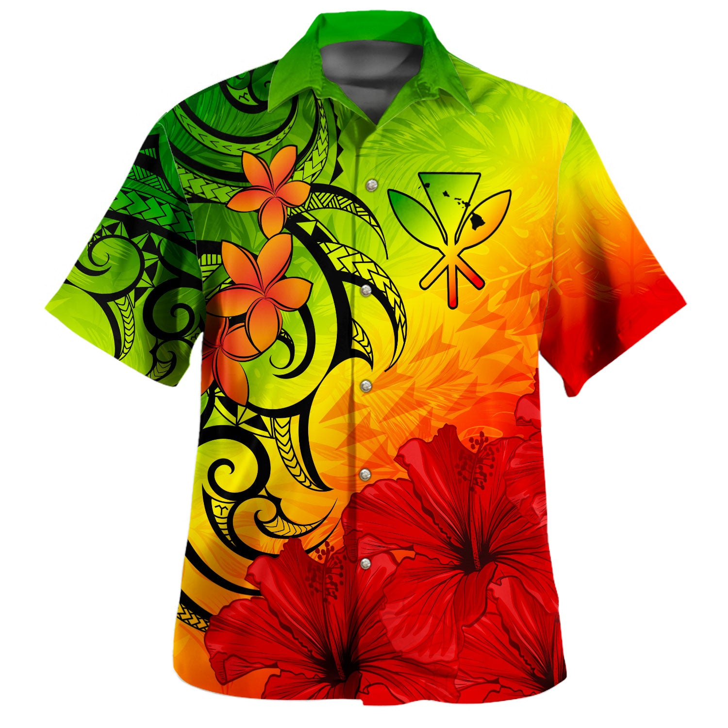 Hawaii Hawaiian Shirt Tribal Polynesia Tropical Hibiscus Flower Palm Leaves
