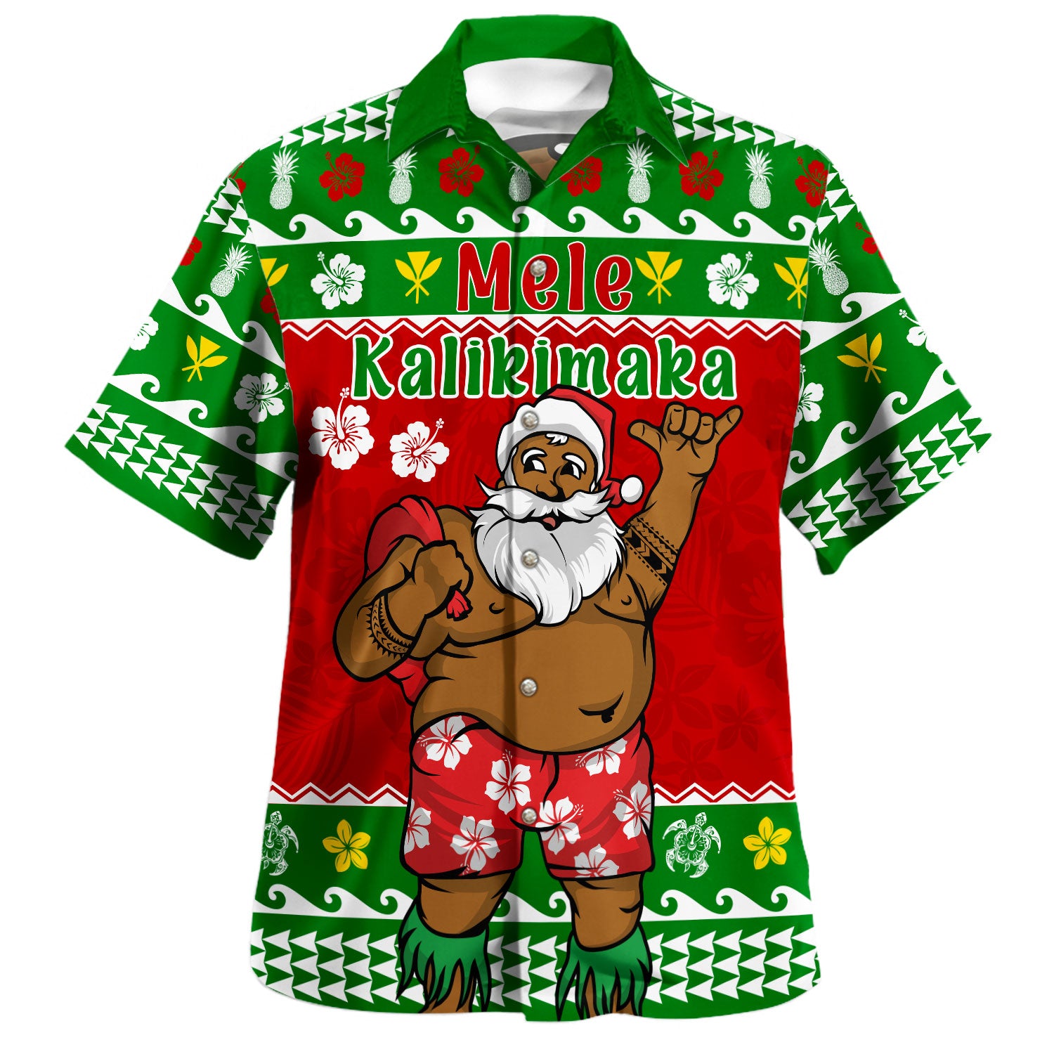 Hawaii Hawaiian Shirt Santa Claus Mele Kalikimaka Kanaka Pattern