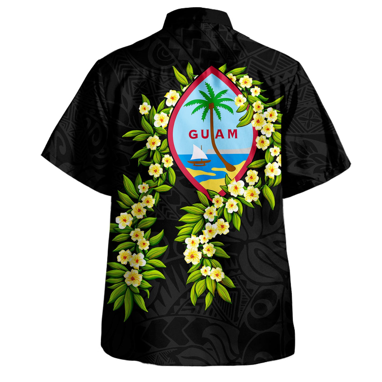 Guam Hawaiian Shirt Tribal Leaf Ti Leaf Lei