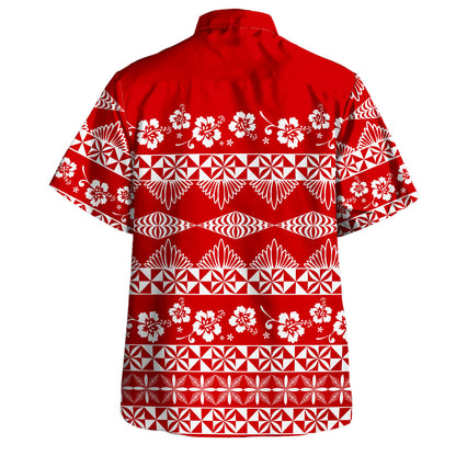 Tonga Combo Puletasi And Shirt Ngatu Pattern Tapa With Hibiscus