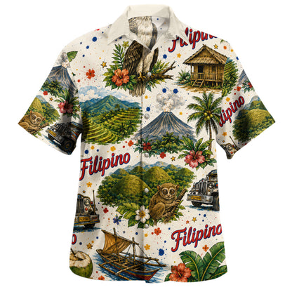 Philippines Filipinos Hawaiian Shirt Eagle Tarsier Jeepney Heritage Style