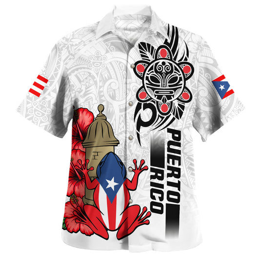 Puerto Rico Hawaiian Shirt Coqui Flag Hibiscus Taino Tribal Style