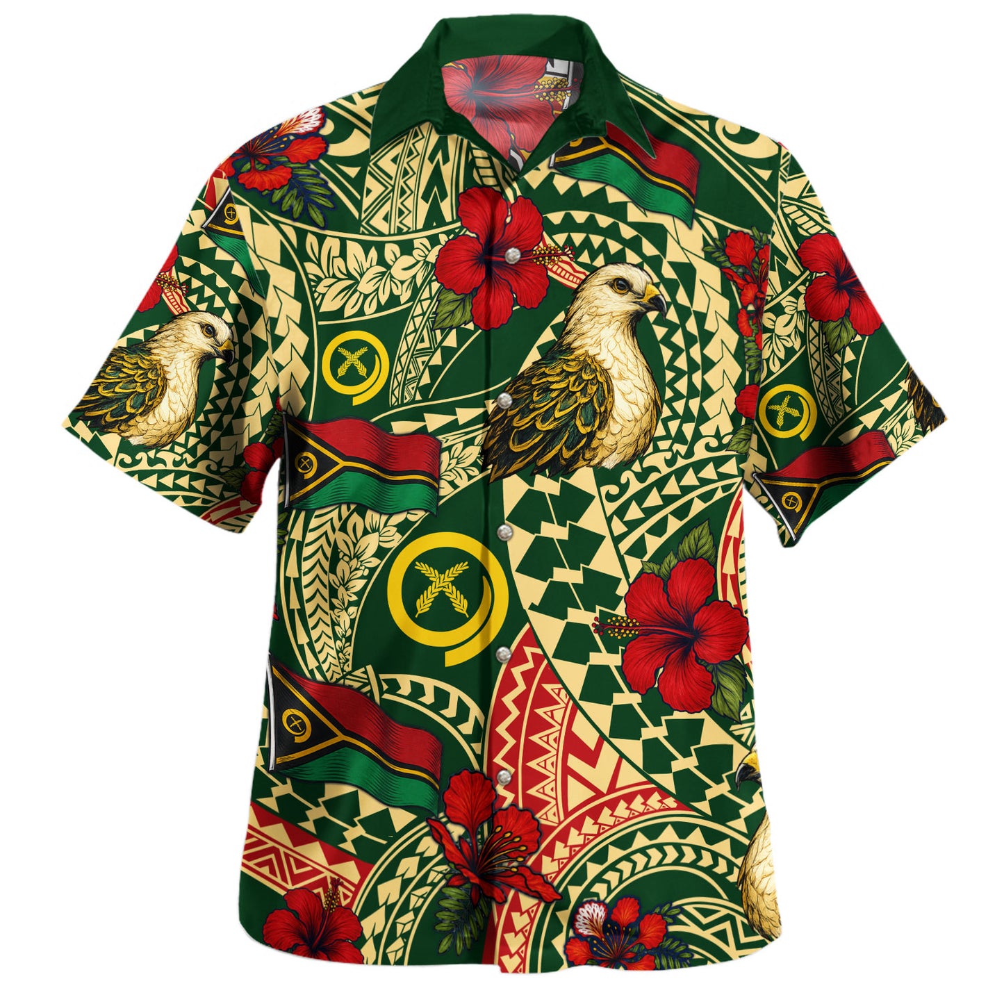 Vanuatu Hawaiian Shirt Flag Bird Hibiscus Tribal Style