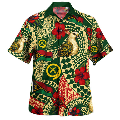 Vanuatu Hawaiian Shirt Flag Bird Hibiscus Tribal Style
