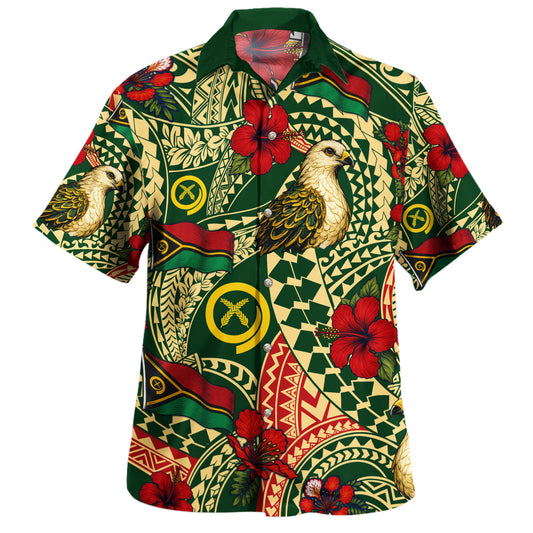 Vanuatu Hawaiian Shirt Flag Bird Hibiscus Tribal Style